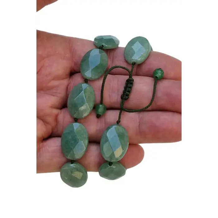 Oval Kesim Doğal Aventurin Bileklik Makrome Ayarlı 525-1