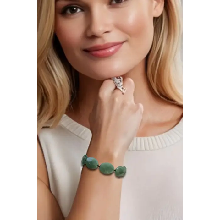 Oval Kesim Doğal Aventurin Bileklik Makrome Ayarlı 525-1