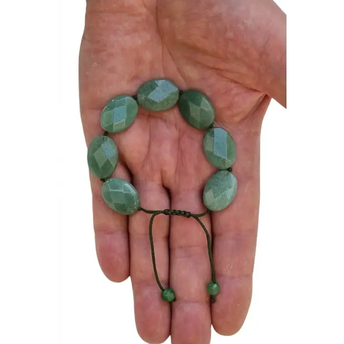 Oval Kesim Doğal Aventurin Bileklik Makrome Ayarlı 525-1