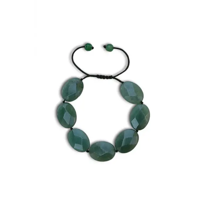 Oval Kesim Doğal Aventurin Bileklik Makrome Ayarlı 525-1