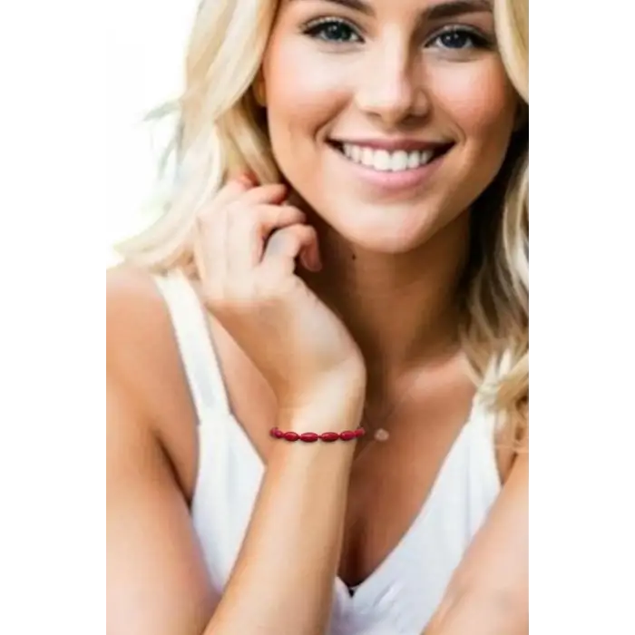 Oval Kesim Mercan Bileklik Makrome Ayarlı 328-2