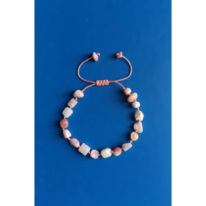 Pembe Beyaz Opal Bileklik Makrome Ayarlı 669-4