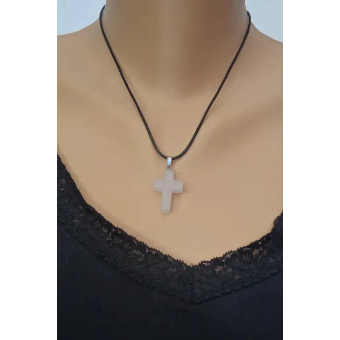 Pembe Kuvars Haç Kolye 104-8