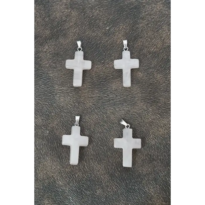 Pembe Kuvars Haç Kolye 104-8