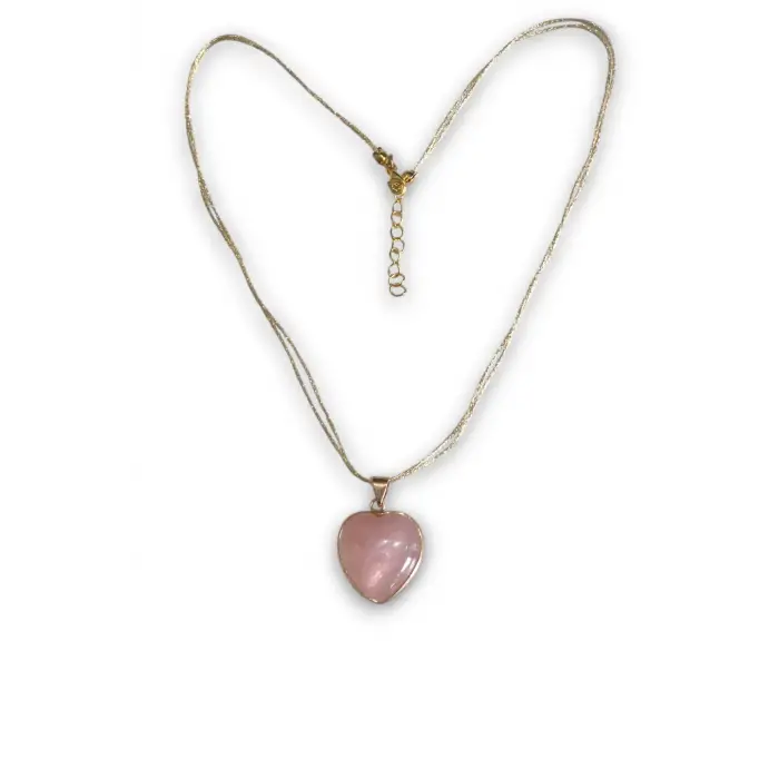 Pembe Kuvars Kolye Kalp Kesim 453-4