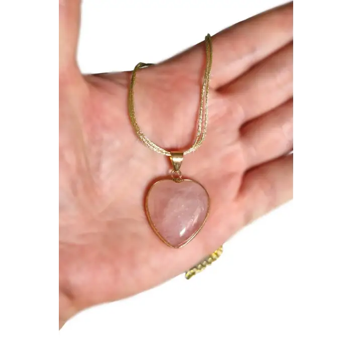 Pembe Kuvars Kolye Kalp Kesim 453-4