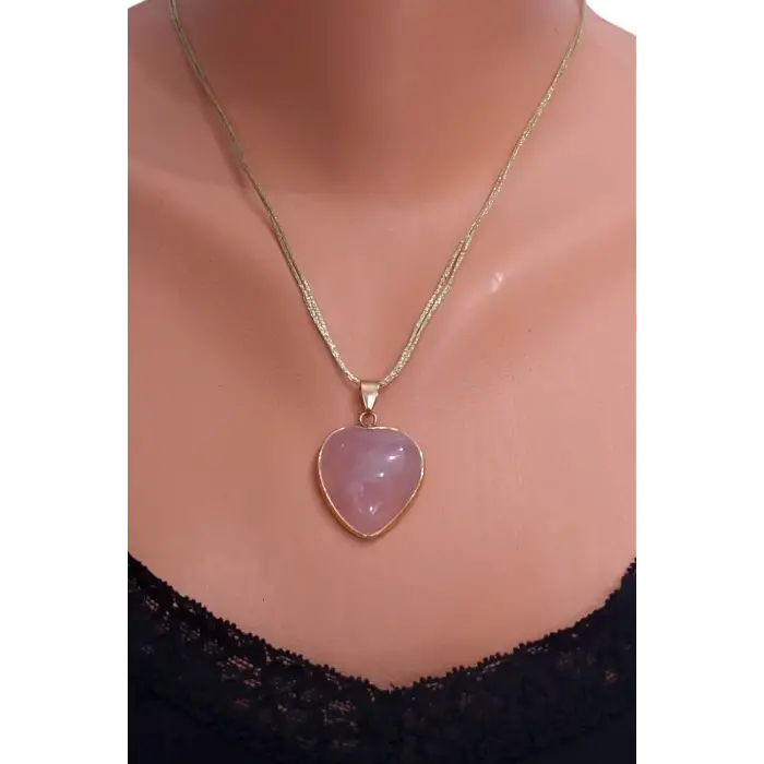 Pembe Kuvars Kolye Kalp Kesim 453-4