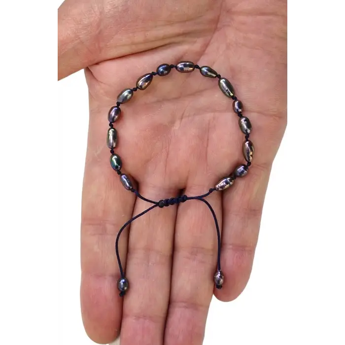 Petrol Rengi Kültür İncisi Bileklik, Makrome Ayarlı 308-3