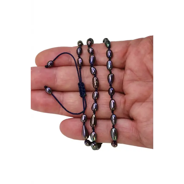 Petrol Rengi Kültür İncisi Bileklik, Makrome Ayarlı 308-3