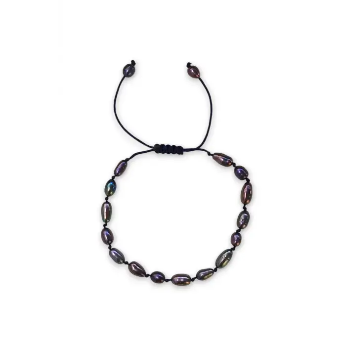 Petrol Rengi Kültür İncisi Bileklik, Makrome Ayarlı 308-3