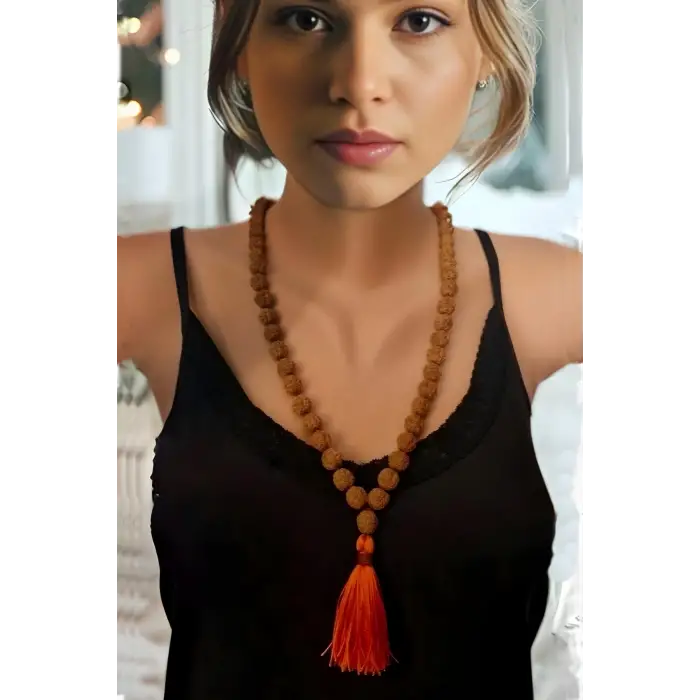 Rudrakşa 54 Taneli Yarım Mala Unisex Kolye Tesbih Hindistan Rudraksha 101YM