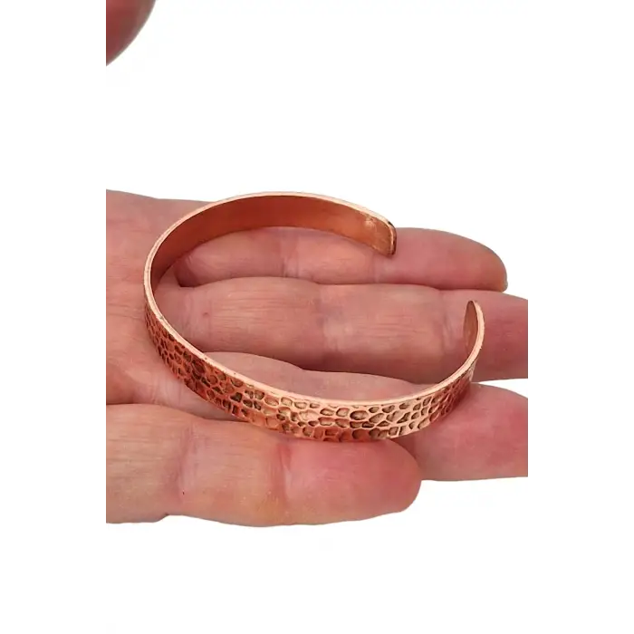 Saf Bakır Bileklik, Dövme Desenli Düz Bilezik 310-7