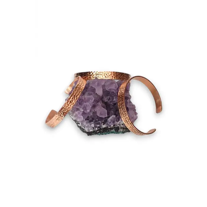 Saf Bakır Bileklik, Dövme Desenli Düz Bilezik 310-7