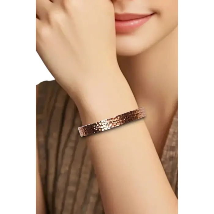 Saf Bakır Bileklik, Dövme Desenli Düz Bilezik 310-7