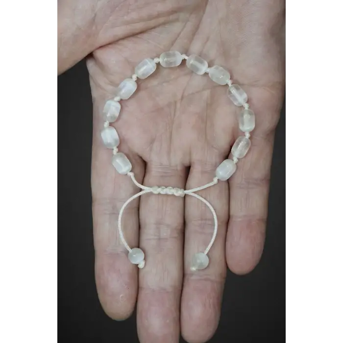 Silindir Kesim Beyaz Selenit Bileklik Makrome Ayarlı 334-5