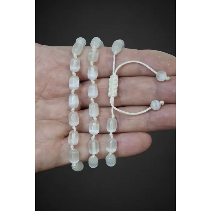 Silindir Kesim Beyaz Selenit Bileklik Makrome Ayarlı 334-5
