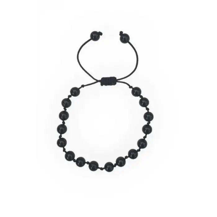 Siyah Turmalin Bileklik 6 mm.  Makrome Ayarlı 311-2