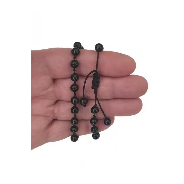 Siyah Turmalin Bileklik 6 mm.  Makrome Ayarlı 311-2