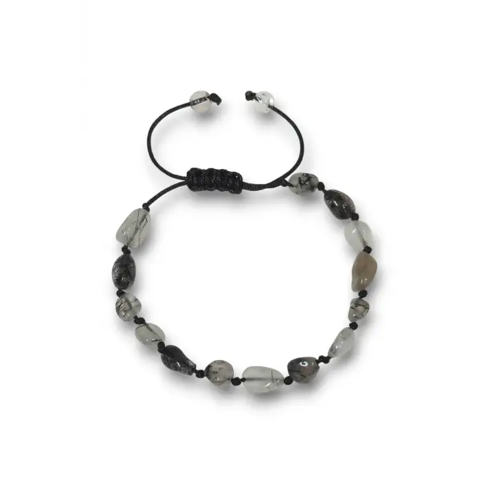 Siyah Turmalinli Kuvars Bileklik Makrome Ayarlı 541-2