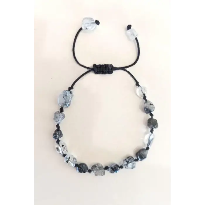 Siyah Turmalinli Kuvars Bileklik Makrome Ayarlı 541-2