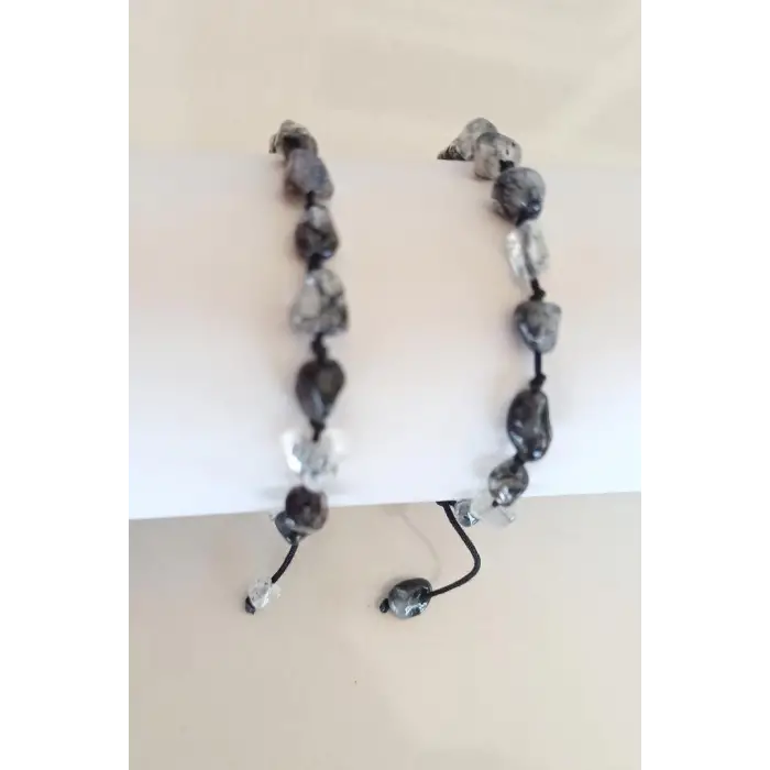 Siyah Turmalinli Kuvars Bileklik Makrome Ayarlı 541-2