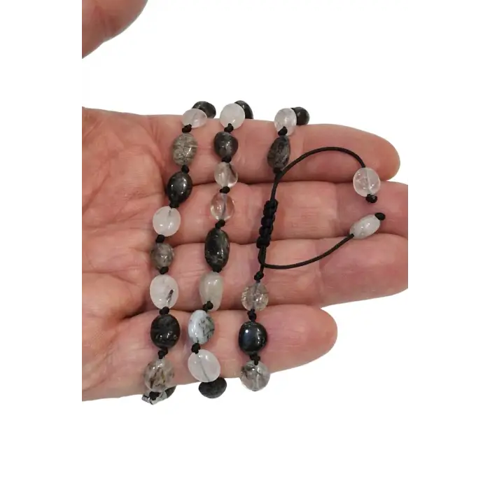 Siyah Turmalinli Kuvars Bileklik Makrome Ayarlı 541-2