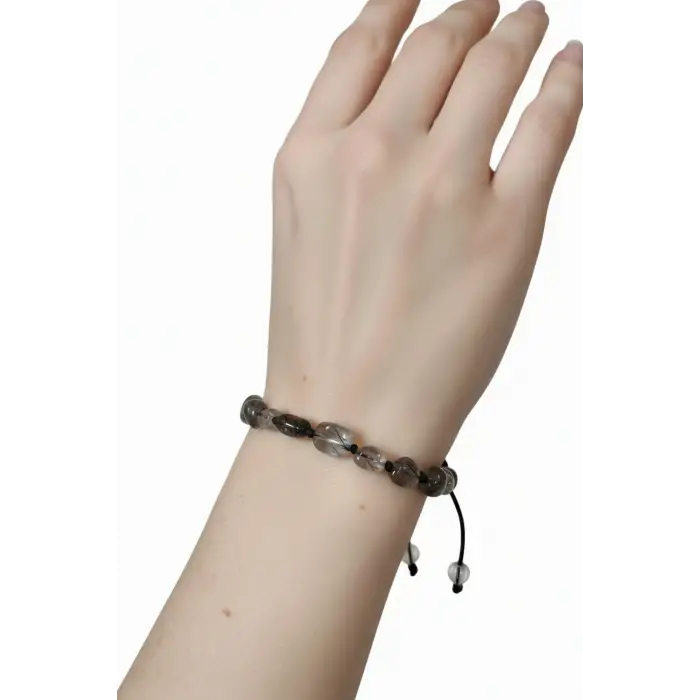 Siyah Turmalinli Kuvars Bileklik Makrome Ayarlı 541-2