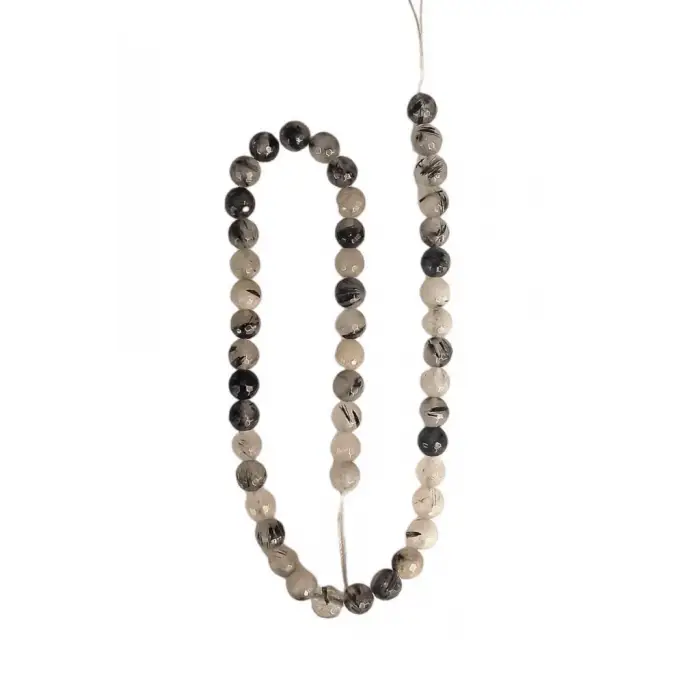 Siyah Turmalinli Kuvars Dizi 8 mm. Fasetli Küre Kesim 301-2