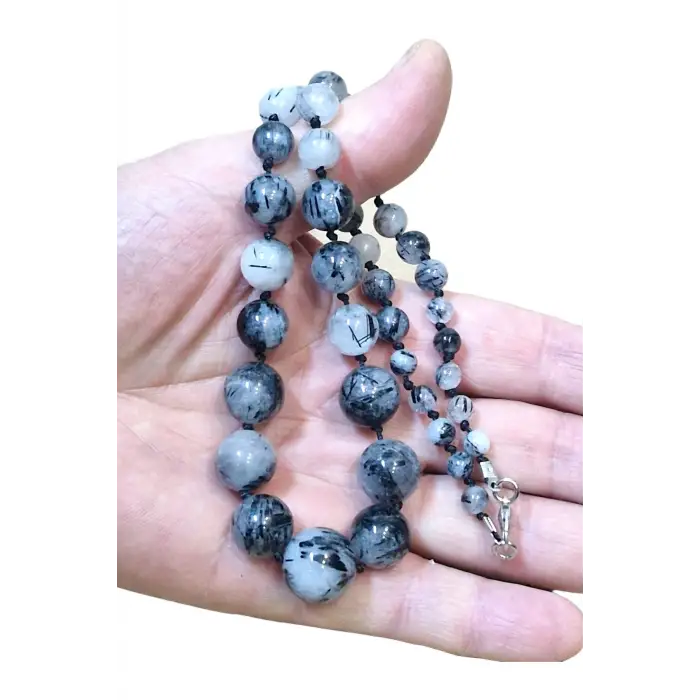 Siyah Turmalinli Kuvars Kolye - El İşi Süzme Tasarım 522-3