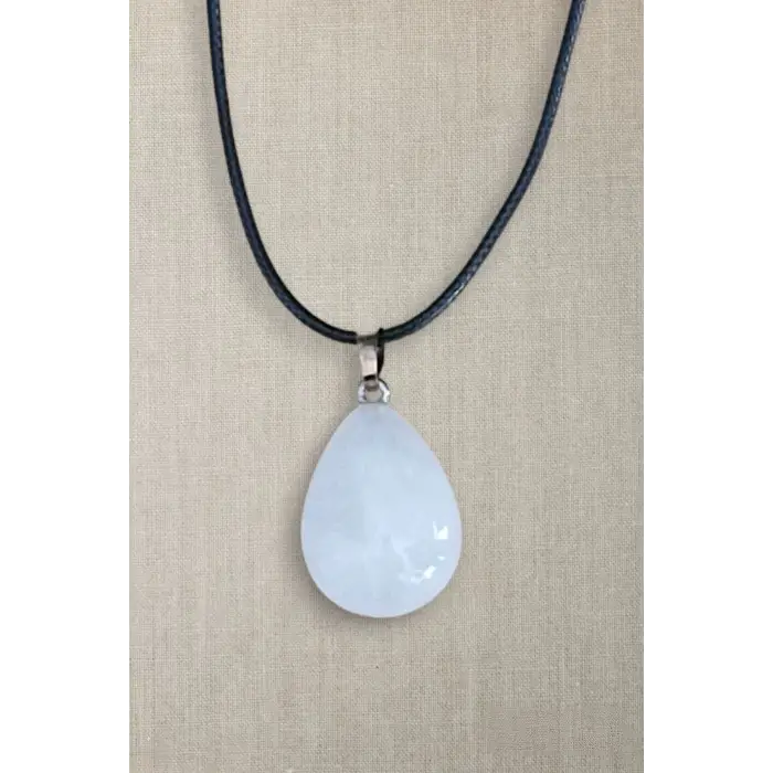 Süt Kuvars Deri İpli Kolye 454-1