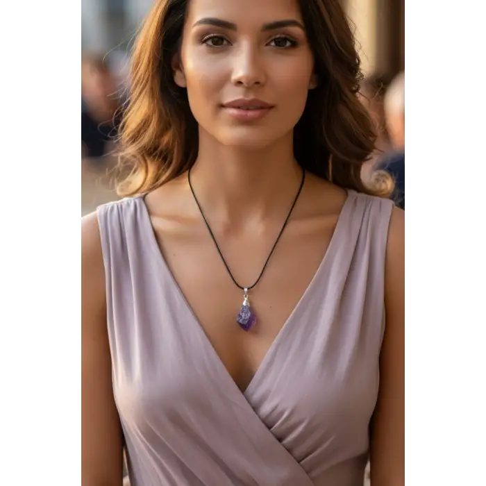 Tamamen Doğal Diş Ametist Kolye 109-3