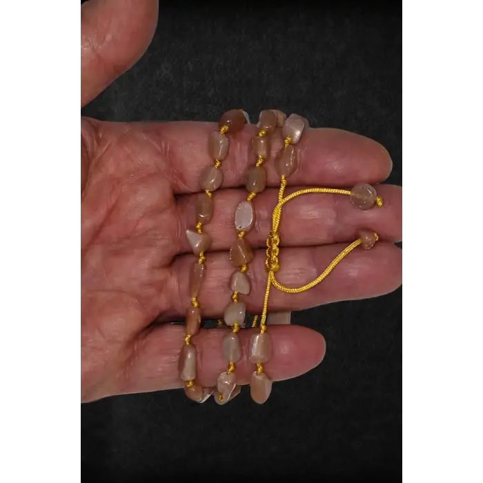 Turuncu Aytaşı Doğal Taş Bileklik Makrome Ayarlı 633-1 Peach Moonstone