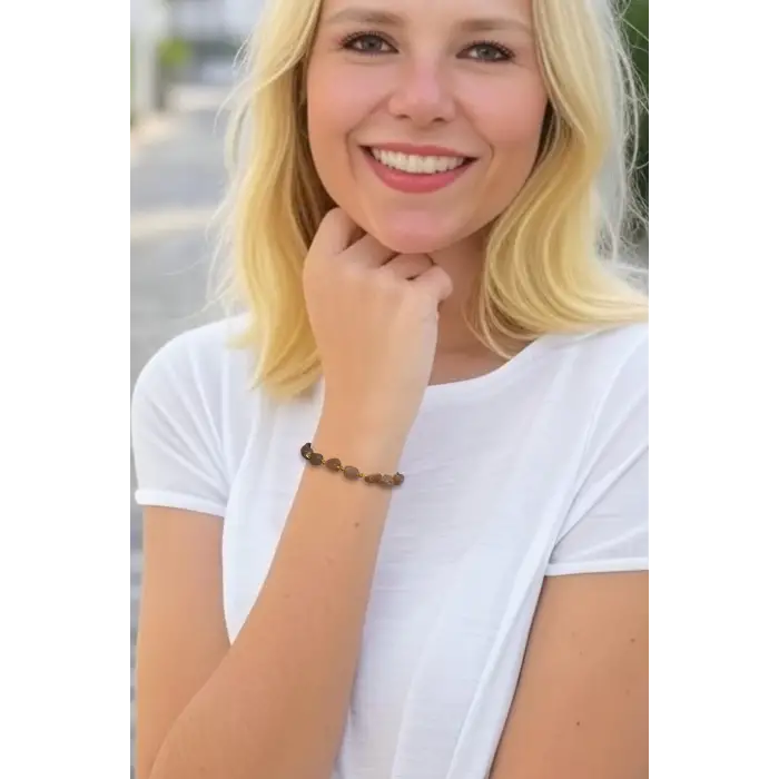 Turuncu Aytaşı Doğal Taş Bileklik Makrome Ayarlı 633-1 Peach Moonstone