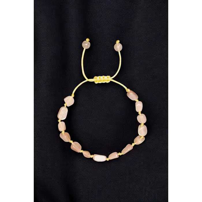 Turuncu Aytaşı Doğal Taş Bileklik Makrome Ayarlı 633-1 Peach Moonstone