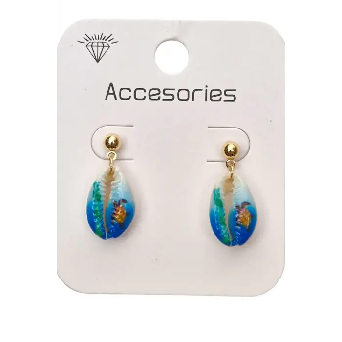 Üzeri Resimli Gerçek Deniz Kabuğu Küpe 30-D2