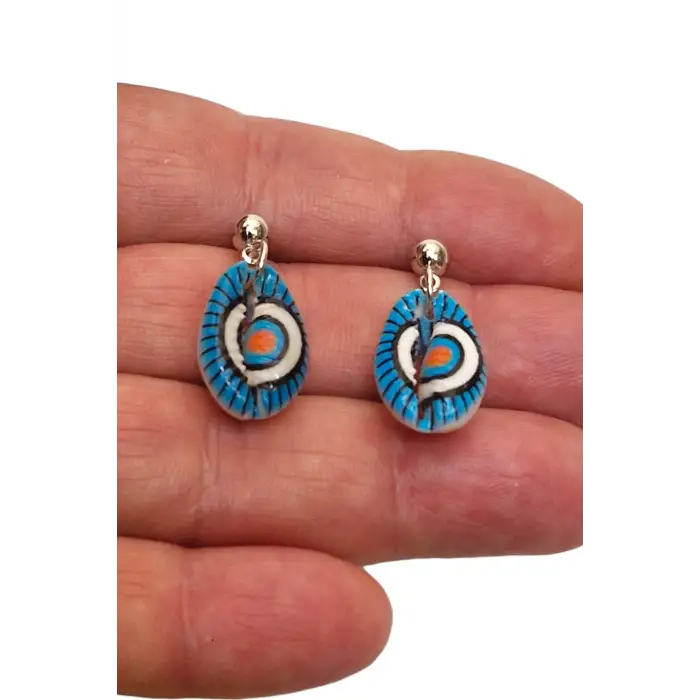 Üzeri Resimli Gerçek Deniz Kabuğu Küpe 30-D4