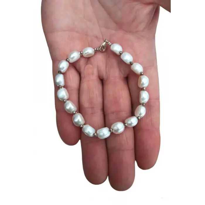 Yassı İnci Bileklik Gümüş Malzeme 332-2