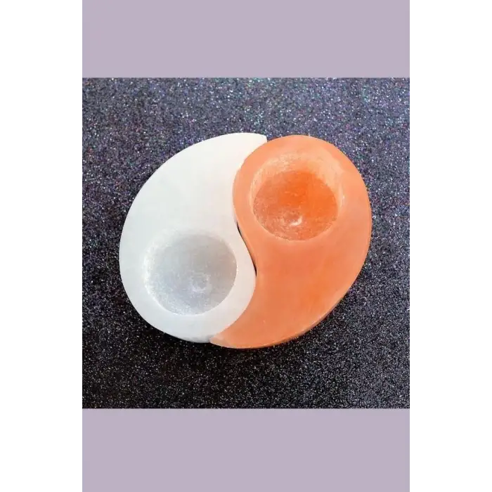 Yin Yang İkili Selenit Mumluk
