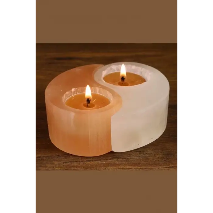 Yin Yang İkili Selenit Mumluk