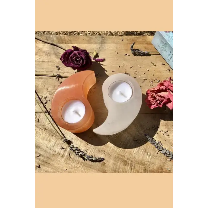 Yin Yang İkili Selenit Mumluk