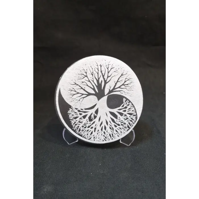 Ying Yang Hayat Ağacı Enerji Yükleyici Beyaz Selenit Plaka 58