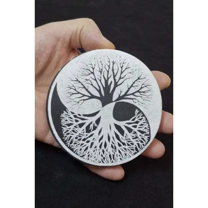 Ying Yang Hayat Ağacı Enerji Yükleyici Beyaz Selenit Plaka 58