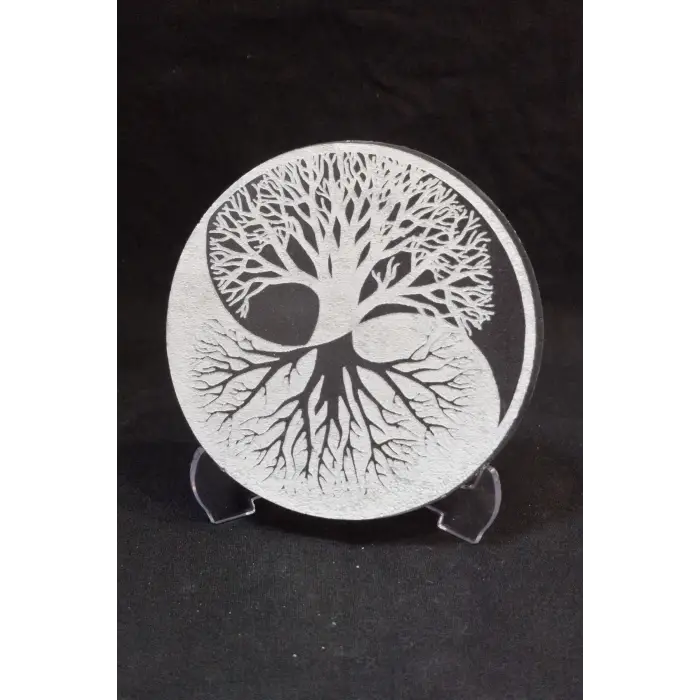 Ying Yang Hayat Ağacı Enerji Yükleyici Beyaz Selenit Plaka 58