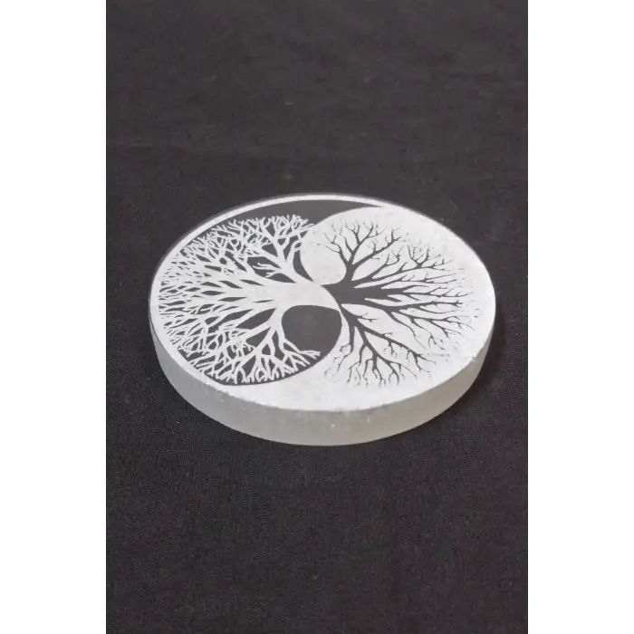 Ying Yang Hayat Ağacı Enerji Yükleyici Beyaz Selenit Plaka 58