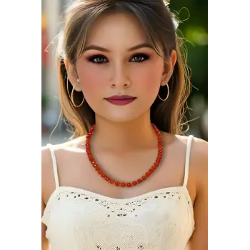 Karnelyan Akik Kolye 8mm Faset Kesim 308-4