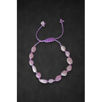 Doğal Kunzit Taşı Makrome Ayarlı Bileklik 326-7