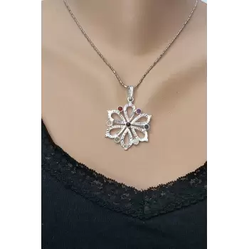 7 Çakra Taşlı Kolye Çiçek Motifli 236-C4