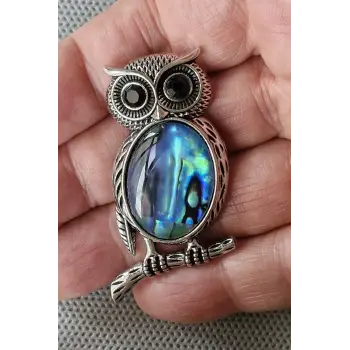 Abalon Shell Baykuş Motifi Sedef Broş BR10-3