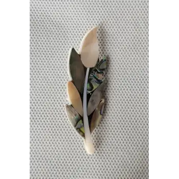 Abalon Shell Yaprak Motifi Sedef Broş BR10-4