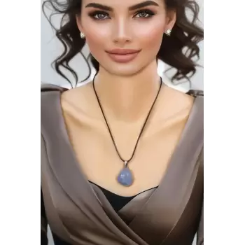 Amorf Kesim Mavi Akik Kolye 651-2